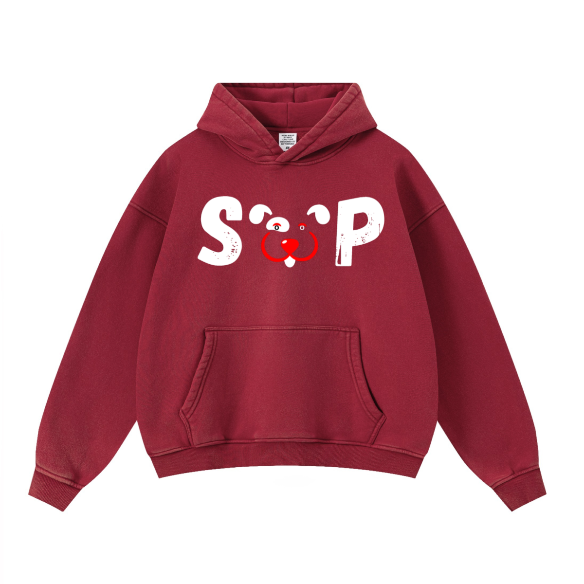 400GSM Unisex Washed Heavyweight Boxy-Fit Hoodie Vintage Red