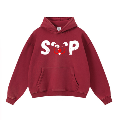 400GSM Unisex Washed Heavyweight Boxy-Fit Hoodie Vintage Red