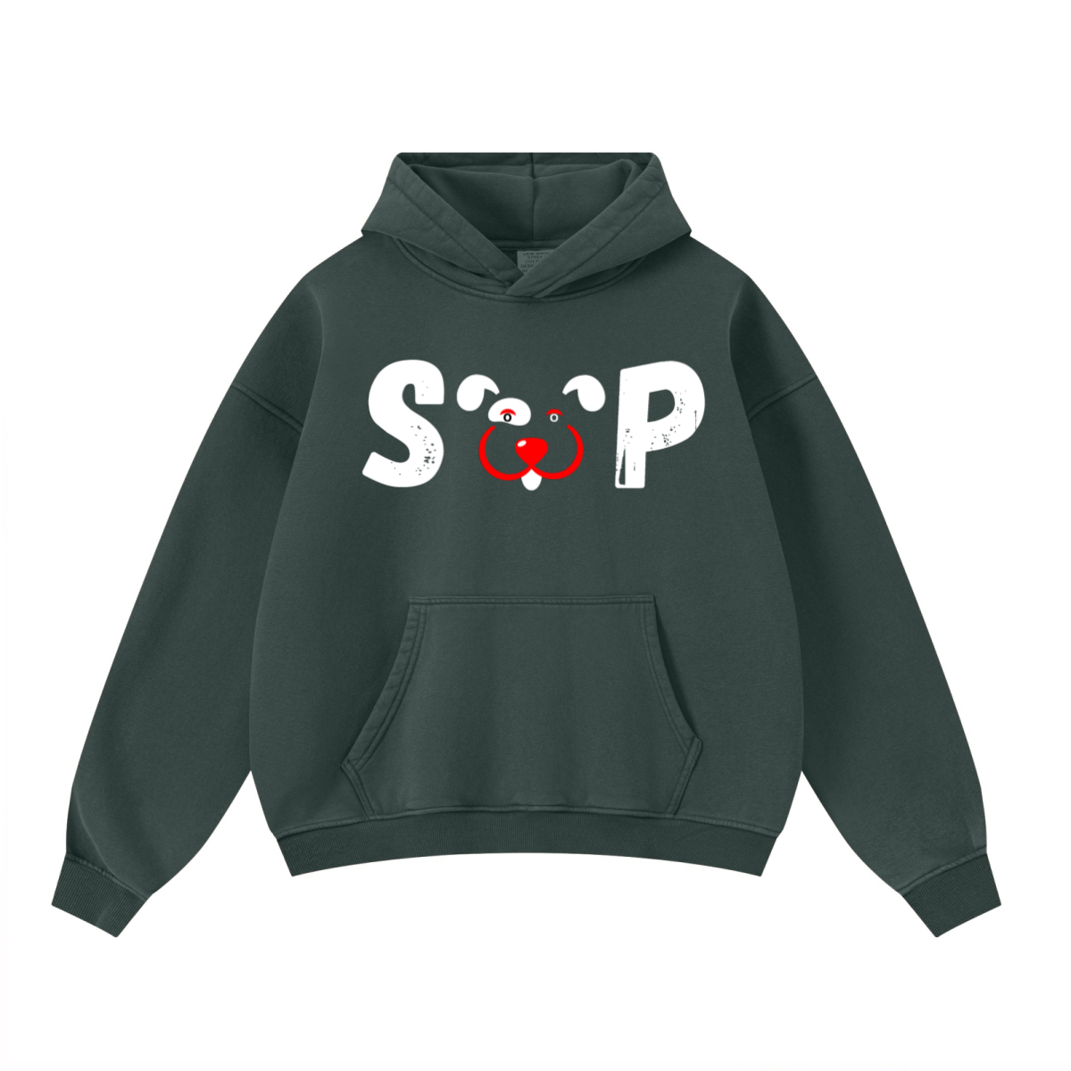 400GSM Unisex Washed Heavyweight Boxy-Fit Hoodie Vintage Moss Green