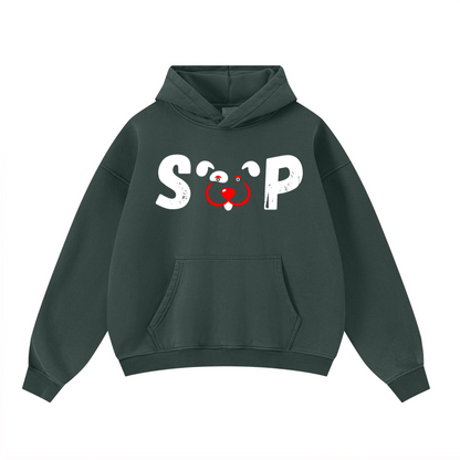 400GSM Unisex Washed Heavyweight Boxy-Fit Hoodie Vintage Moss Green