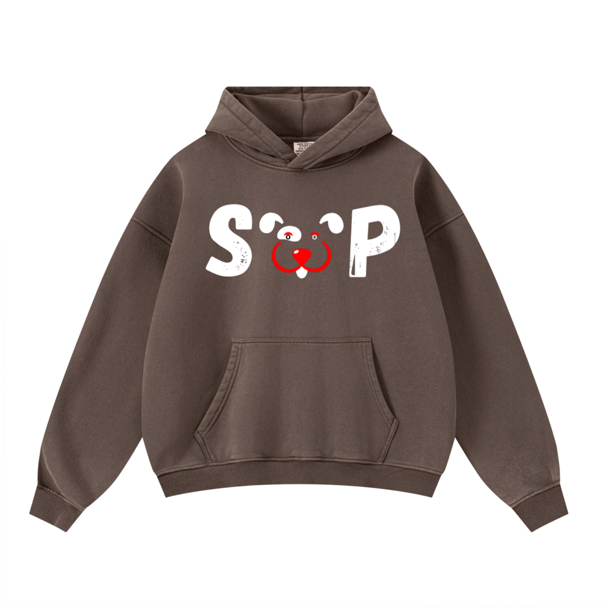 400GSM Unisex Washed Heavyweight Boxy-Fit Hoodie Vintage Dark Brown