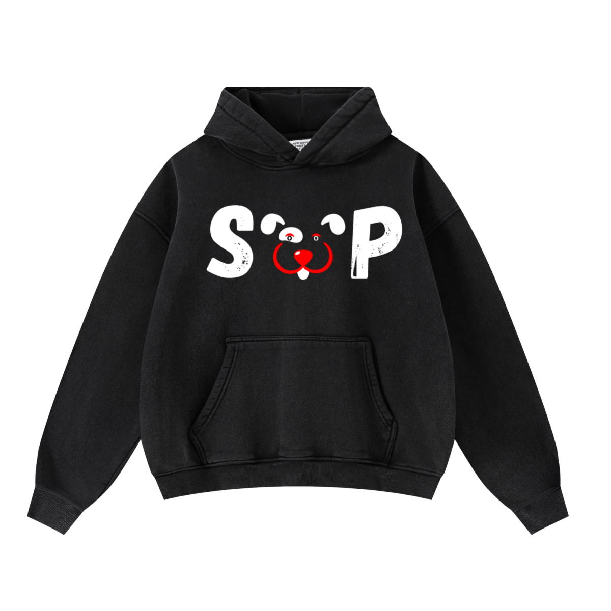400GSM Unisex Washed Heavyweight Boxy-Fit Hoodie Vintage Black