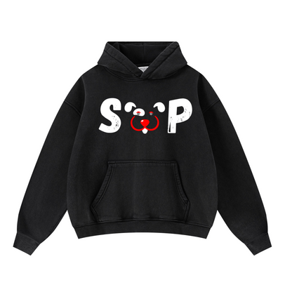 400GSM Unisex Washed Heavyweight Boxy-Fit Hoodie Vintage Black