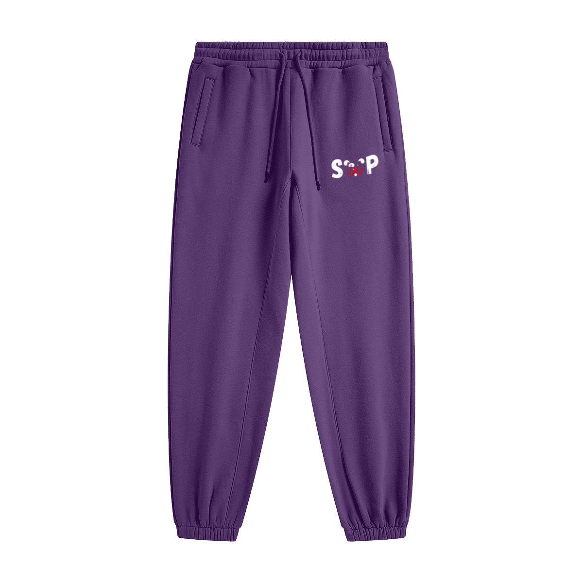 345GSM Unisex Fleece-Lined Clean Solid Drawstring Jogger Sweatpants Purple
