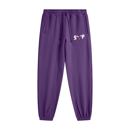 345GSM Unisex Fleece-Lined Clean Solid Drawstring Jogger Sweatpants Purple