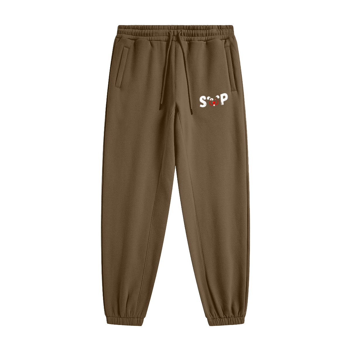 345GSM Unisex Fleece-Lined Clean Solid Drawstring Jogger Sweatpants Tan