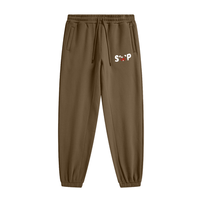 345GSM Unisex Fleece-Lined Clean Solid Drawstring Jogger Sweatpants Tan