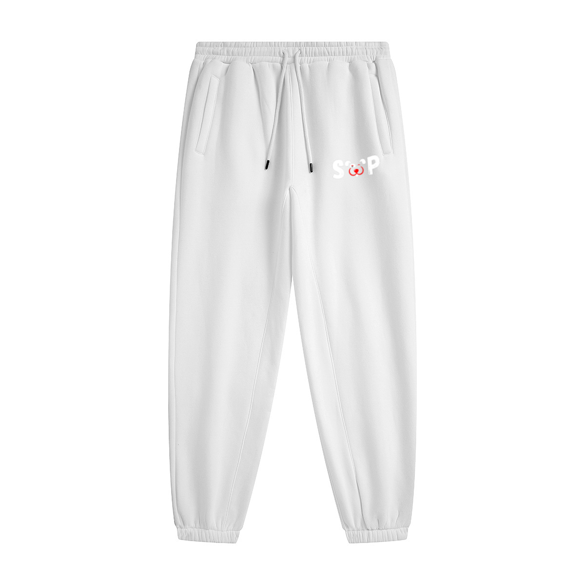 345GSM Unisex Fleece-Lined Clean Solid Drawstring Jogger Sweatpants White