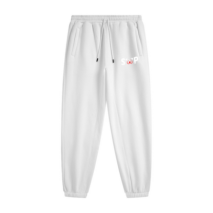 345GSM Unisex Fleece-Lined Clean Solid Drawstring Jogger Sweatpants White