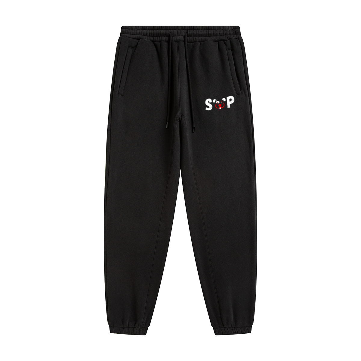 345GSM Unisex Fleece-Lined Clean Solid Drawstring Jogger Sweatpants Black