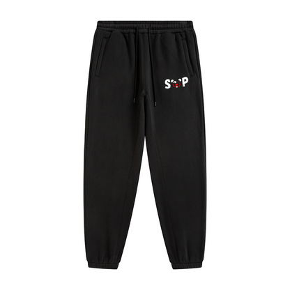 345GSM Unisex Fleece-Lined Clean Solid Drawstring Jogger Sweatpants Black