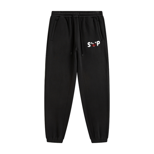 345GSM Unisex Fleece-Lined Clean Solid Drawstring Jogger Sweatpants Black