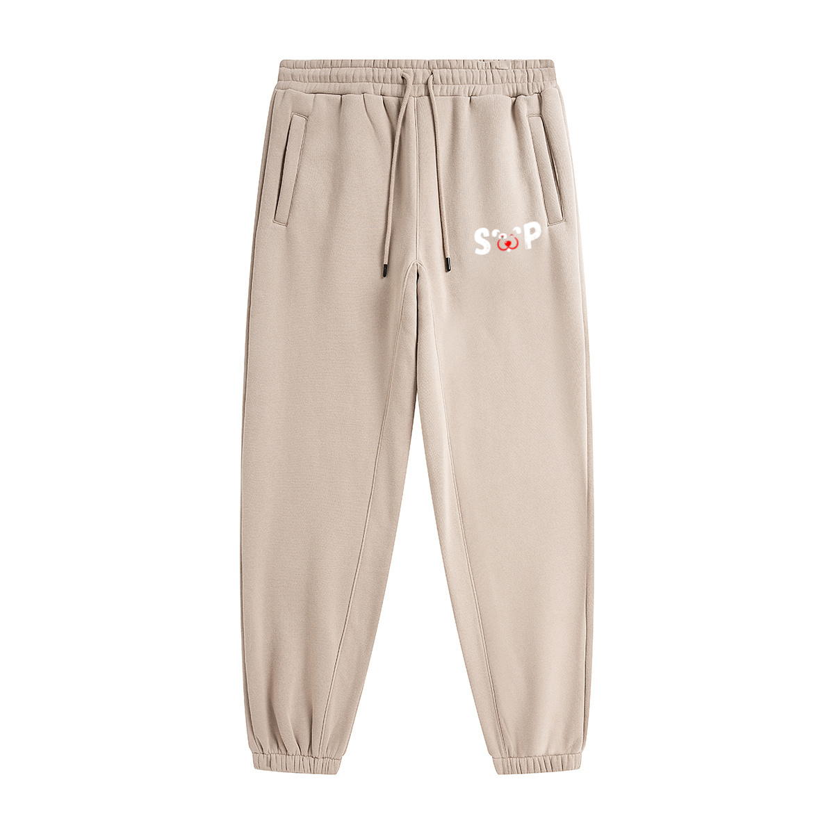 345GSM Unisex Fleece-Lined Clean Solid Drawstring Jogger Sweatpants Khaki