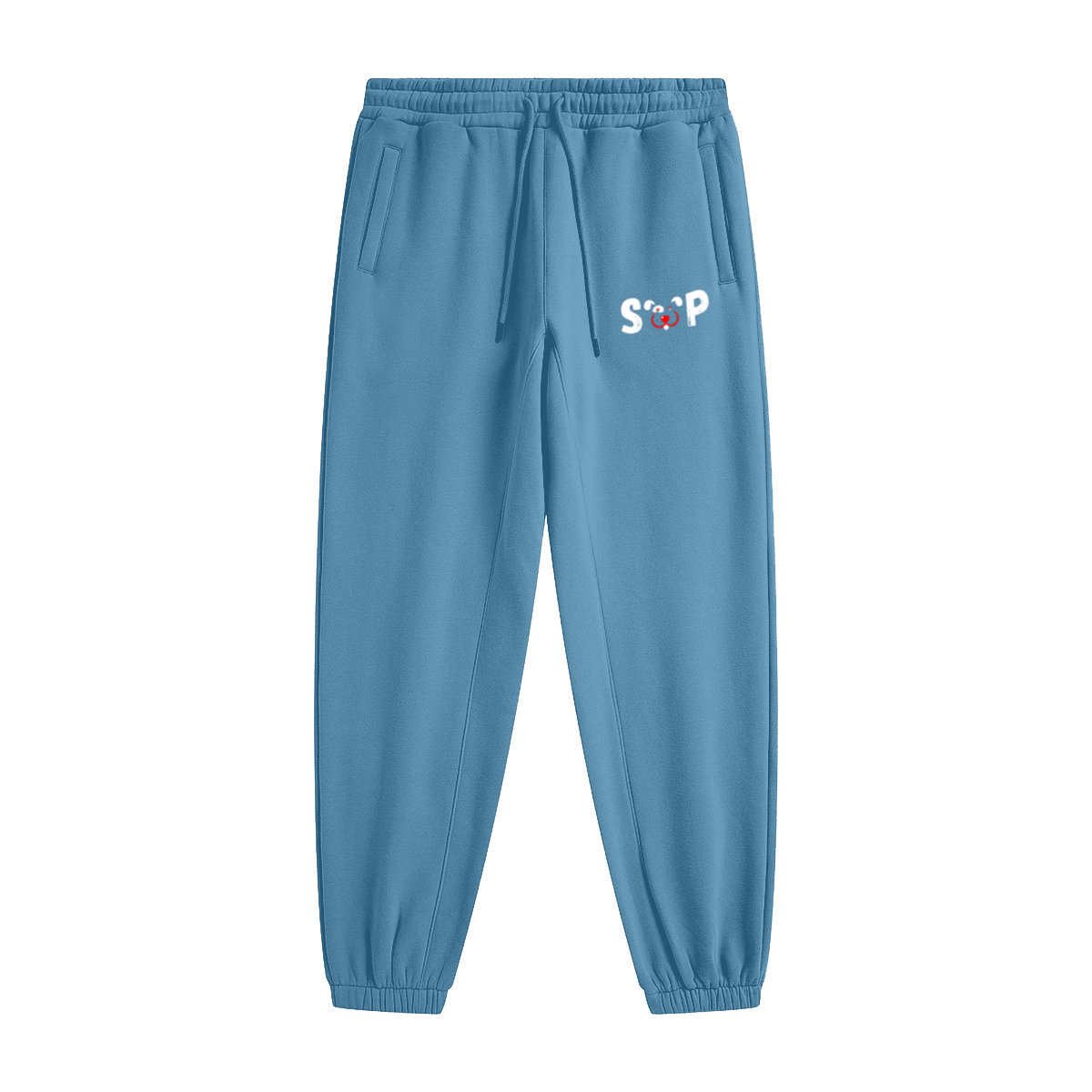 345GSM Unisex Fleece-Lined Clean Solid Drawstring Jogger Sweatpants Medium Blue
