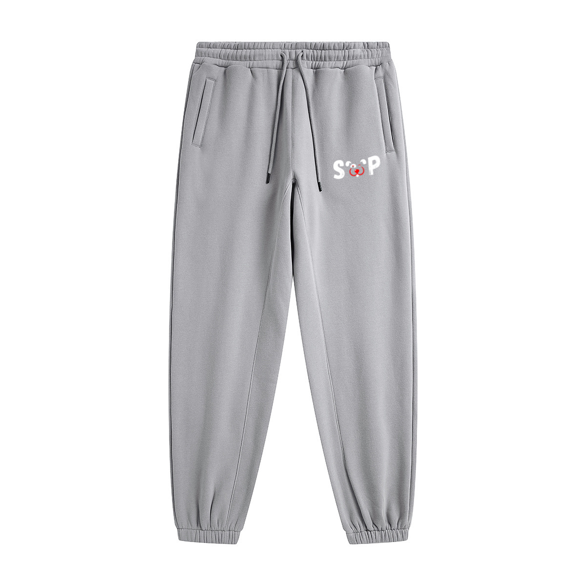 345GSM Unisex Fleece-Lined Clean Solid Drawstring Jogger Sweatpants Light Grey
