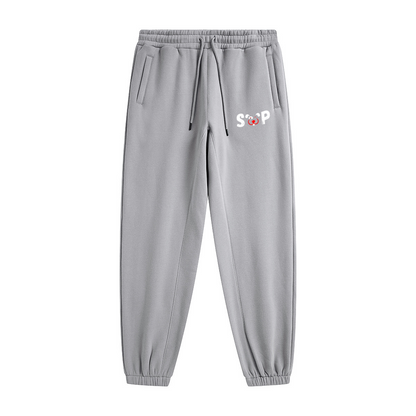345GSM Unisex Fleece-Lined Clean Solid Drawstring Jogger Sweatpants Light Grey
