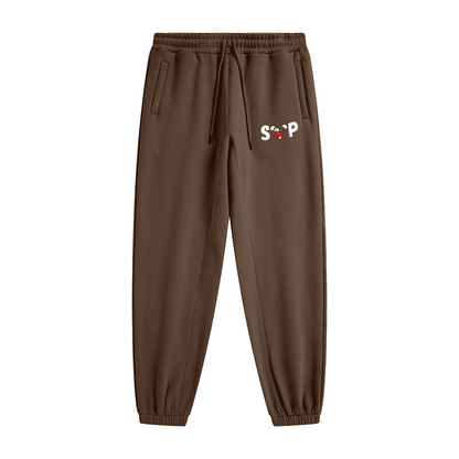 345GSM Unisex Fleece-Lined Clean Solid Drawstring Jogger Sweatpants Dark Brown