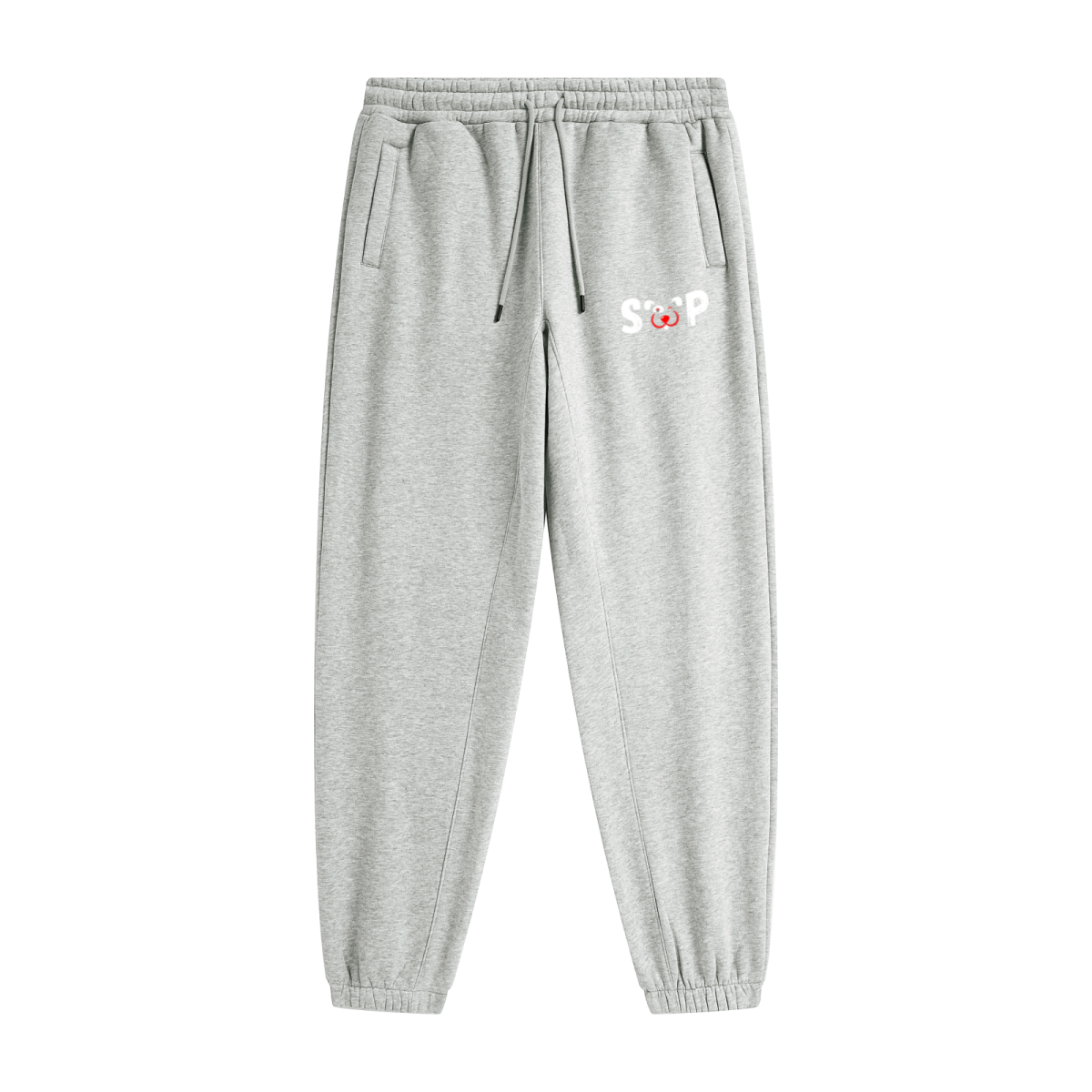 345GSM Unisex Fleece-Lined Clean Solid Drawstring Jogger Sweatpants Marled Grey