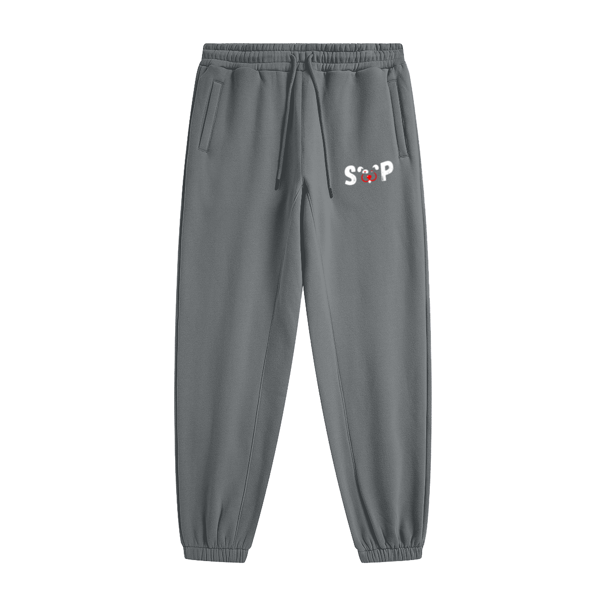 345GSM Unisex Fleece-Lined Clean Solid Drawstring Jogger Sweatpants Medium Grey