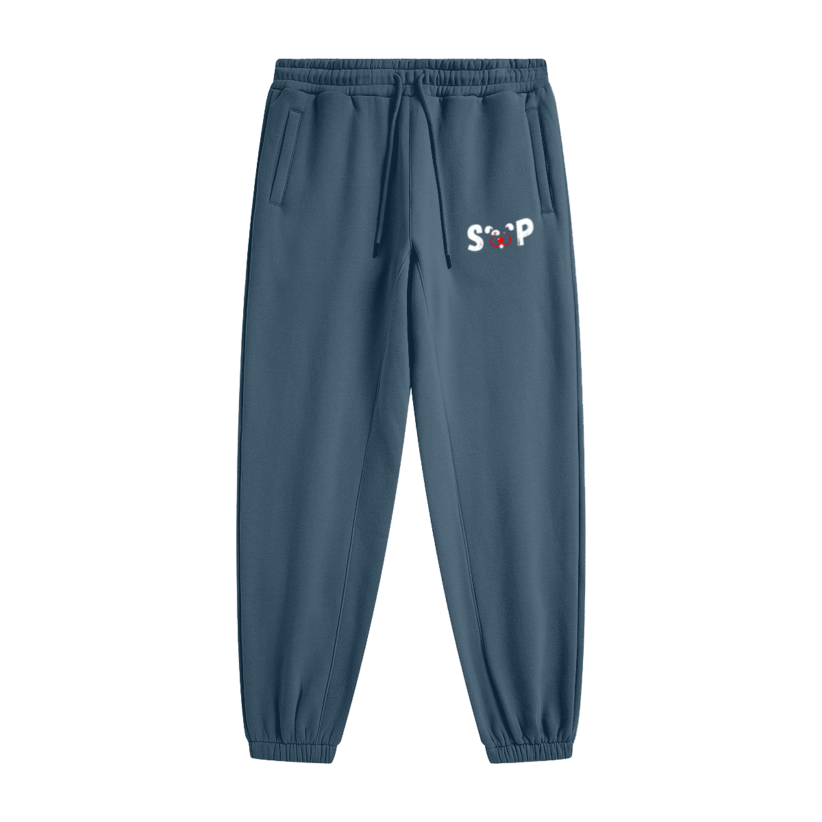 345GSM Unisex Fleece-Lined Clean Solid Drawstring Jogger Sweatpants Misty Blue