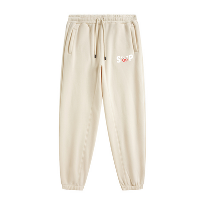 345GSM Unisex Fleece-Lined Clean Solid Drawstring Jogger Sweatpants Cream Apricot