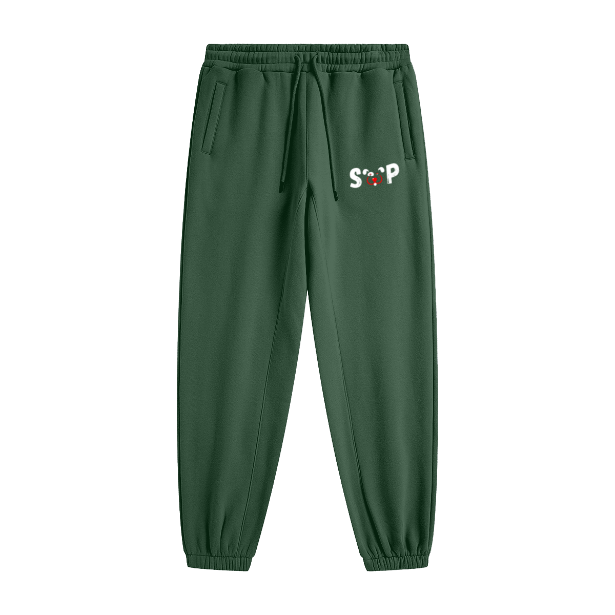 345GSM Unisex Fleece-Lined Clean Solid Drawstring Jogger Sweatpants Emerald Green