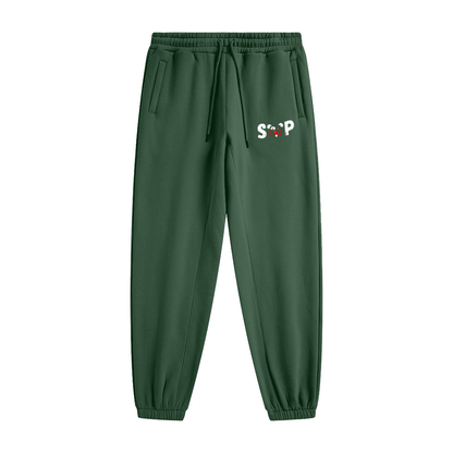 345GSM Unisex Fleece-Lined Clean Solid Drawstring Jogger Sweatpants Emerald Green