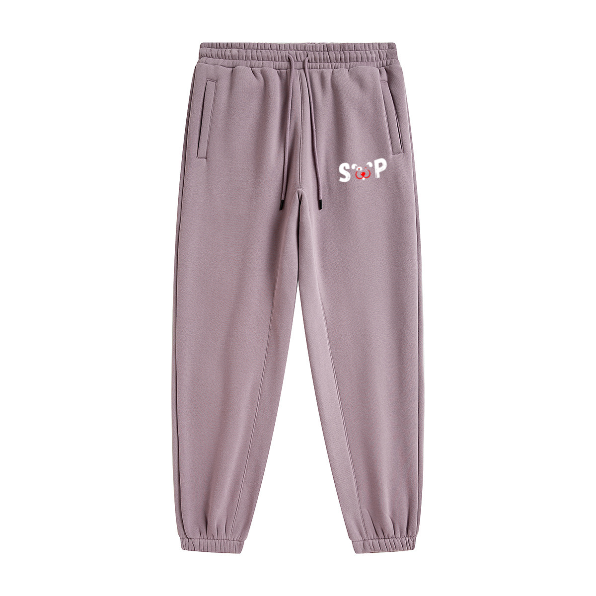 345GSM Unisex Fleece-Lined Clean Solid Drawstring Jogger Sweatpants Misty Purple