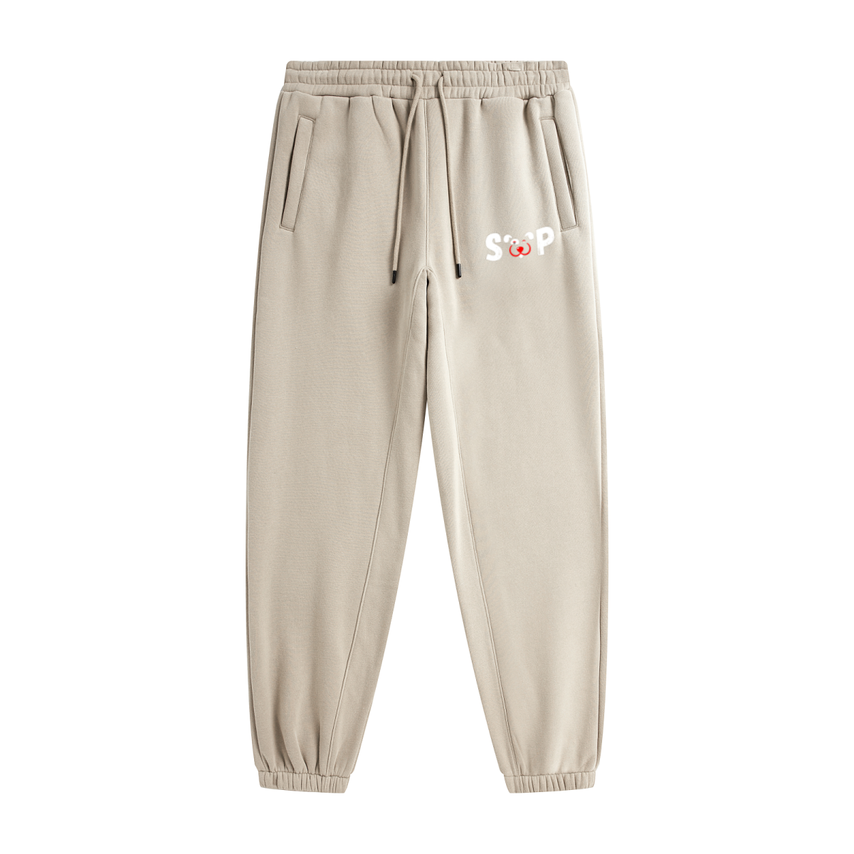 345GSM Unisex Fleece-Lined Clean Solid Drawstring Jogger Sweatpants Apricot Grey