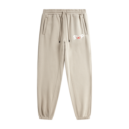 345GSM Unisex Fleece-Lined Clean Solid Drawstring Jogger Sweatpants Apricot Grey