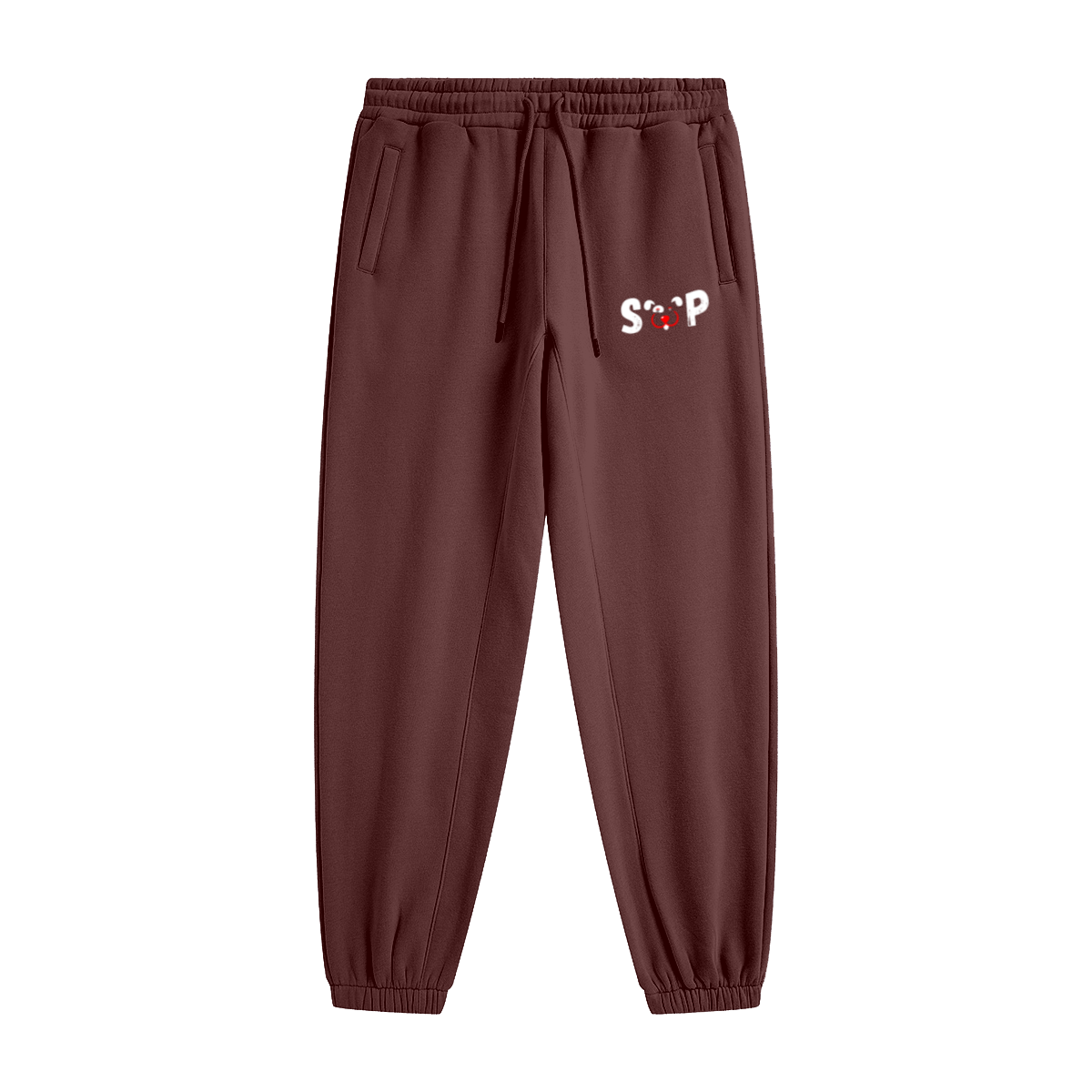 345GSM Unisex Fleece-Lined Clean Solid Drawstring Jogger Sweatpants Rust Red