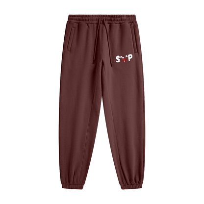 345GSM Unisex Fleece-Lined Clean Solid Drawstring Jogger Sweatpants Rust Red