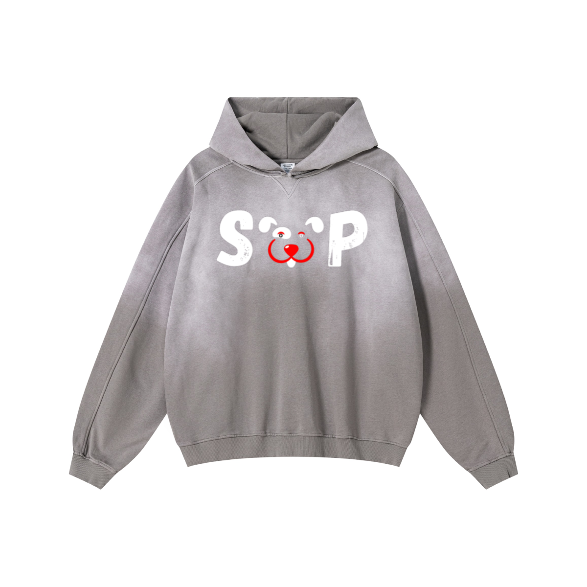 370GSM Unisex Monkey Wash Raw-Edge PP-Sprayed French Terry Hoodie Vintage Medium Grey