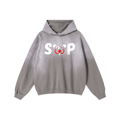 370GSM Unisex Monkey Wash Raw-Edge PP-Sprayed French Terry Hoodie Vintage Medium Grey