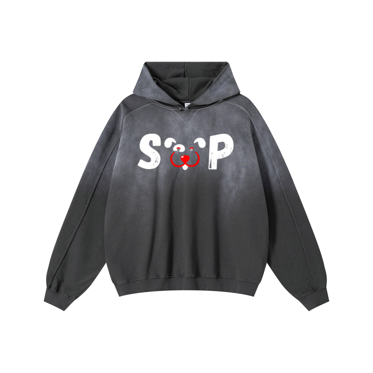 370GSM Unisex Monkey Wash Raw-Edge PP-Sprayed French Terry Hoodie Vintage Dark Grey