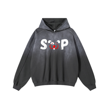 370GSM Unisex Monkey Wash Raw-Edge PP-Sprayed French Terry Hoodie Vintage Dark Grey