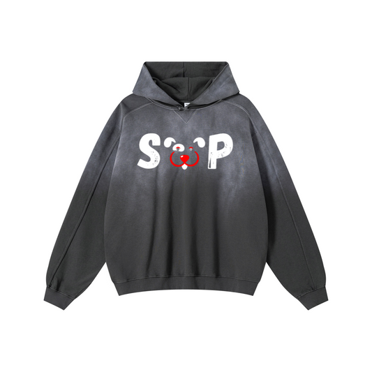 370GSM Unisex Monkey Wash Raw-Edge PP-Sprayed French Terry Hoodie Vintage Dark Grey