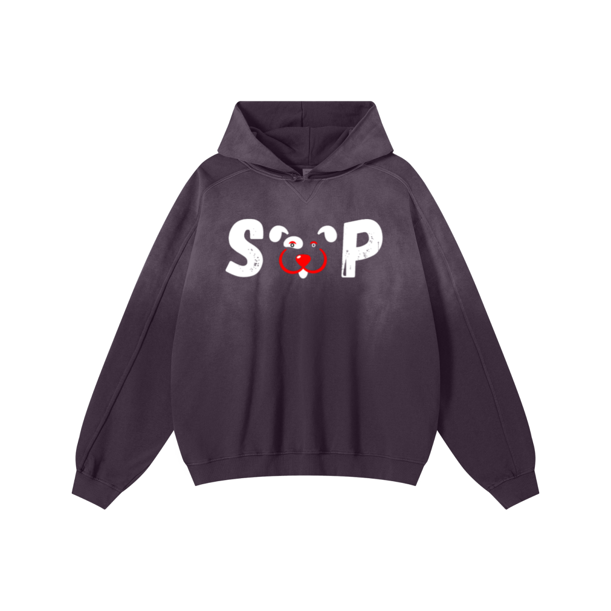 370GSM Unisex Monkey Wash Raw-Edge PP-Sprayed French Terry Hoodie Vintage Purple