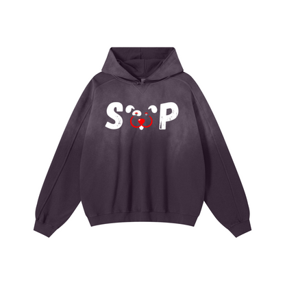 370GSM Unisex Monkey Wash Raw-Edge PP-Sprayed French Terry Hoodie Vintage Purple