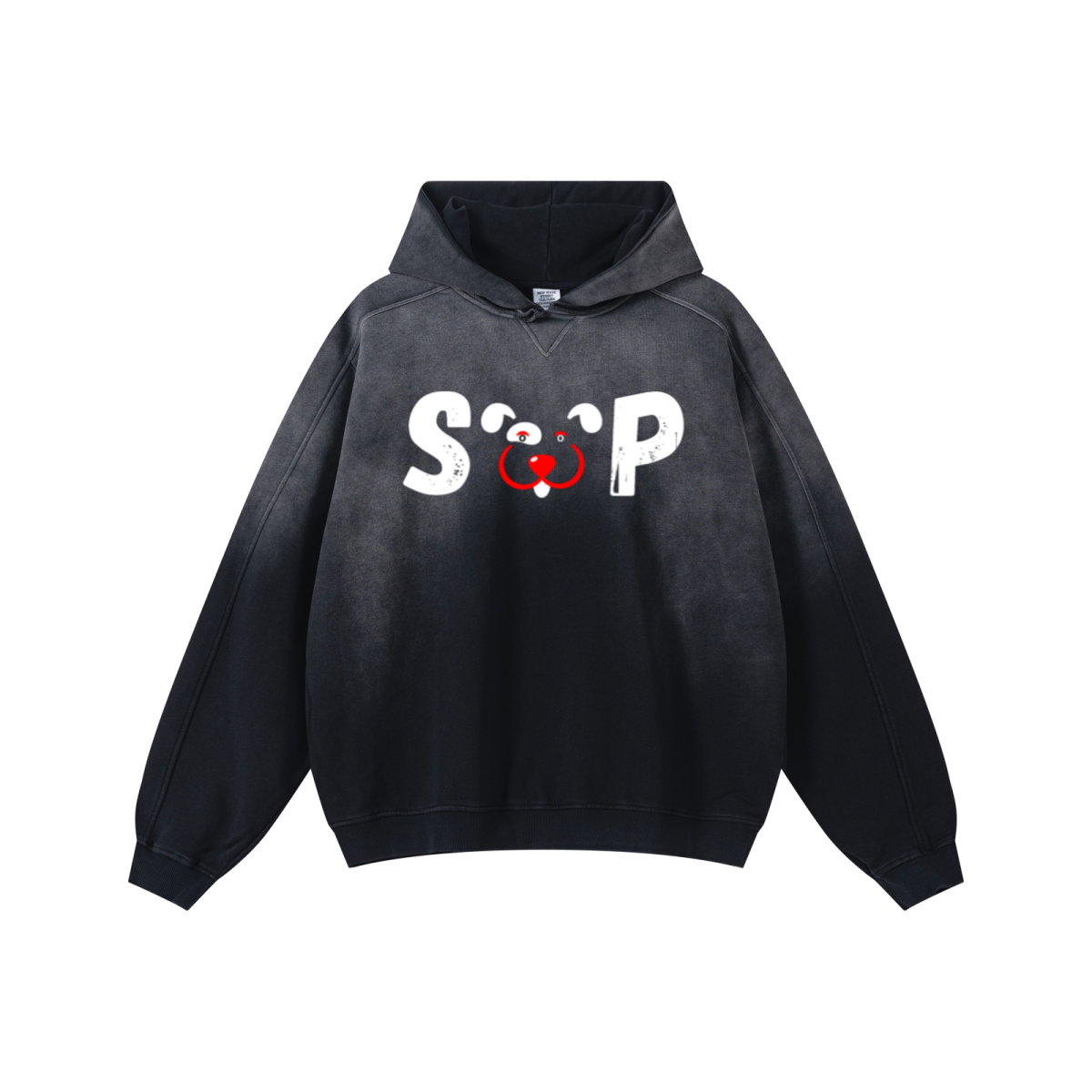 370GSM Unisex Monkey Wash Raw-Edge PP-Sprayed French Terry Hoodie Vintage Black