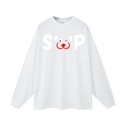 305GSM Unisex Premium Heavyweight Double-Yarn Plain Fabric Earth-Tone Basic Layering Long sleeve White