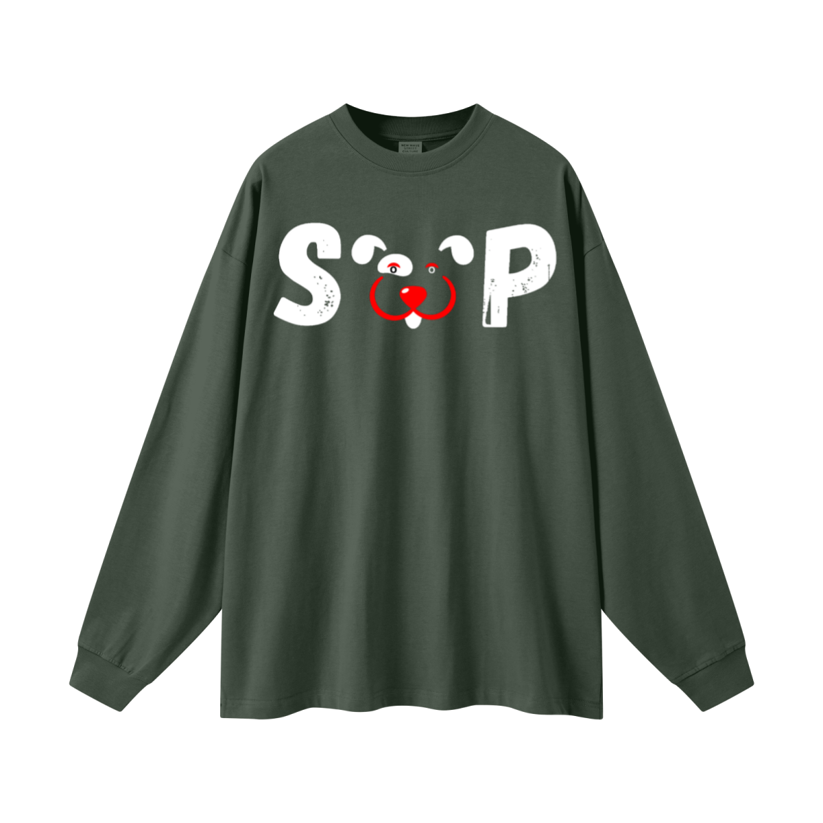 305GSM Unisex Premium Heavyweight Double-Yarn Plain Fabric Earth-Tone Basic Layering Long sleeve Dark Green