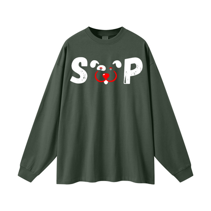 305GSM Unisex Premium Heavyweight Double-Yarn Plain Fabric Earth-Tone Basic Layering Long sleeve Dark Green