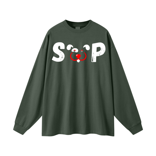305GSM Unisex Premium Heavyweight Double-Yarn Plain Fabric Earth-Tone Basic Layering Long sleeve Dark Green