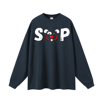 305GSM Unisex Premium Heavyweight Double-Yarn Plain Fabric Earth-Tone Basic Layering Long sleeve Navy Blue