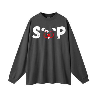305GSM Unisex Premium Heavyweight Double-Yarn Plain Fabric Earth-Tone Basic Layering Long sleeve Carbon Grey