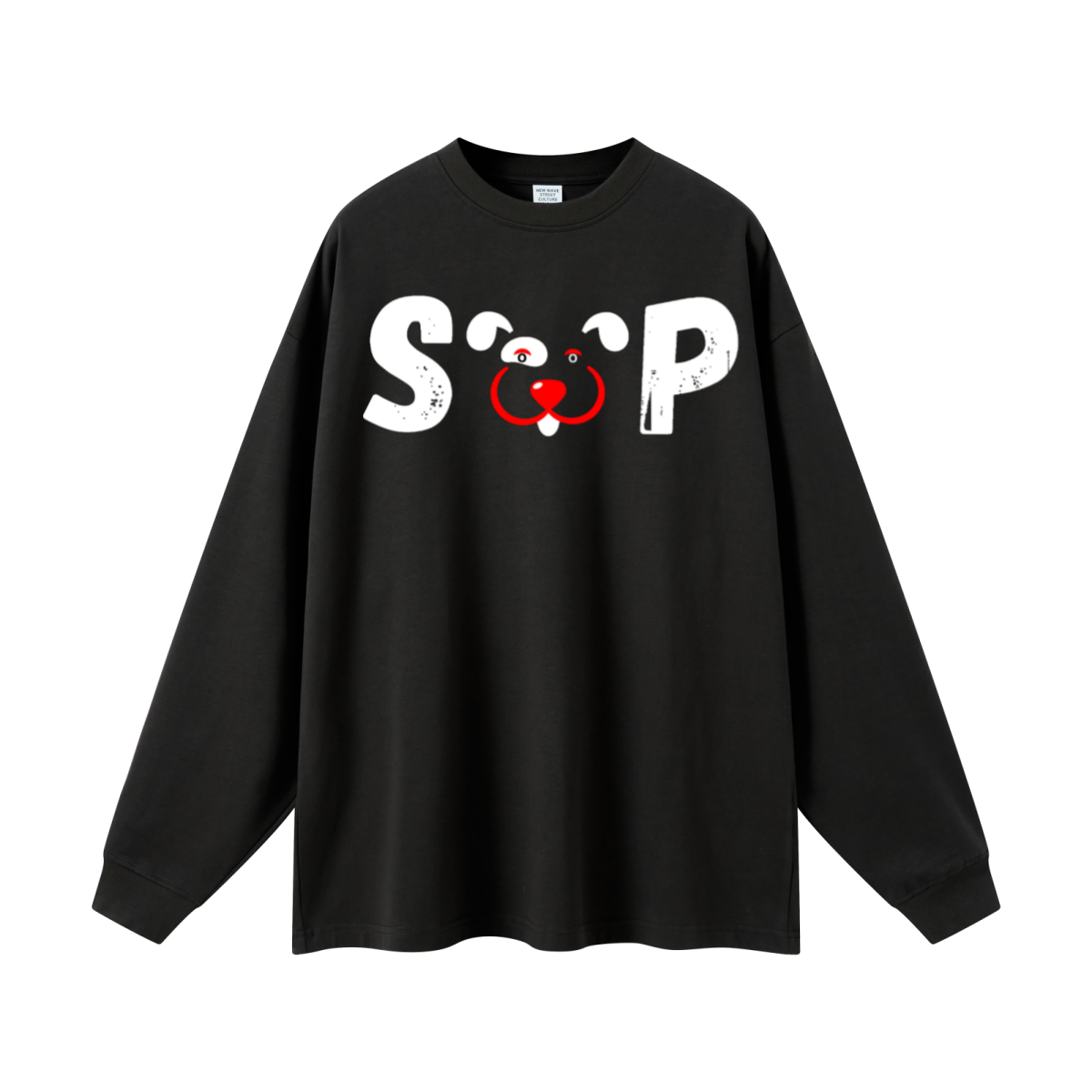 305GSM Unisex Premium Heavyweight Double-Yarn Plain Fabric Earth-Tone Basic Layering Long sleeve Black
