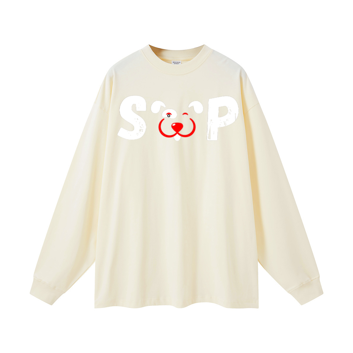 305GSM Unisex Premium Heavyweight Double-Yarn Plain Fabric Earth-Tone Basic Layering Long sleeve Milk Tea White