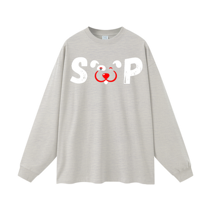 305GSM Unisex Premium Heavyweight Double-Yarn Plain Fabric Earth-Tone Basic Layering Long sleeve Oatmeal Grey
