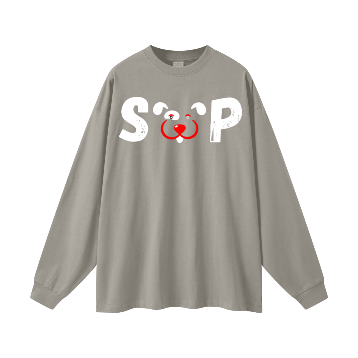 305GSM Unisex Premium Heavyweight Double-Yarn Plain Fabric Earth-Tone Basic Layering Long sleeve Grey Camel